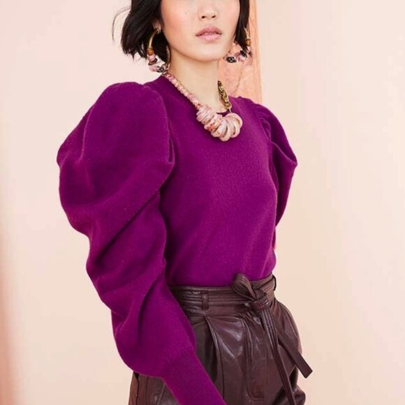 Ulla Johnson Marin Pullover Wool Puffed Sleeve Sweater - Picture 2 of 2